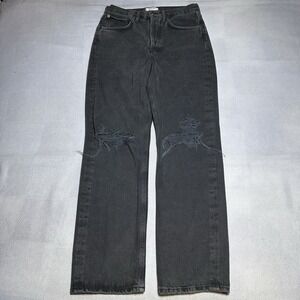 AGOLDE 90s‎ Mid Rise Loose Jeans Size 26 Distressed Button Fly Faded Black